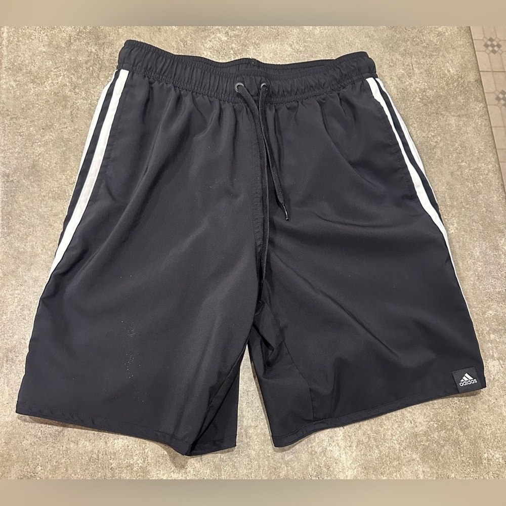 Adidas Men’s Size Small Black White 3 Stripe Swim Shorts Trunks Lined